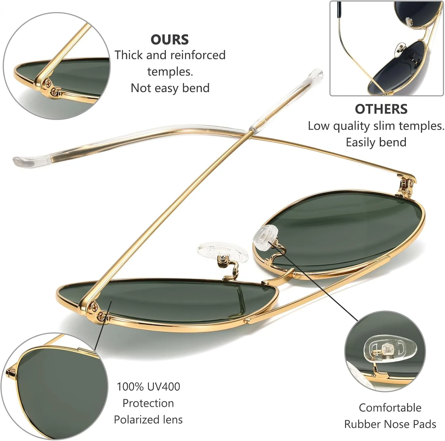 IOHLNG Aviator Sunglasses for Women Men Polarized Pilot Sunglasses Military Shades Vintage Classic Metal Sun Glasses