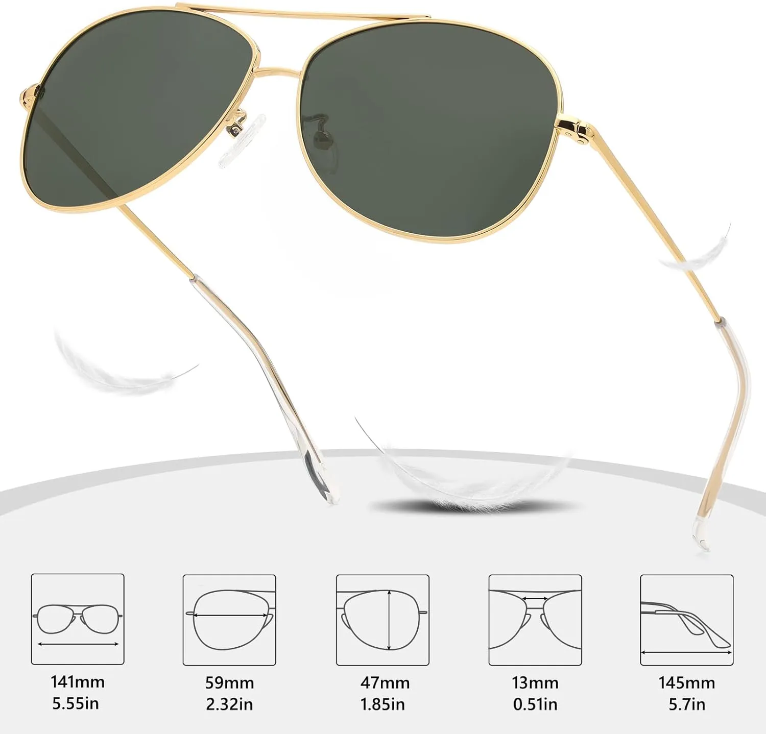 IOHLNG Aviator Sunglasses for Women Men Polarized Pilot Sunglasses Military Shades Vintage Classic Metal Sun Glasses