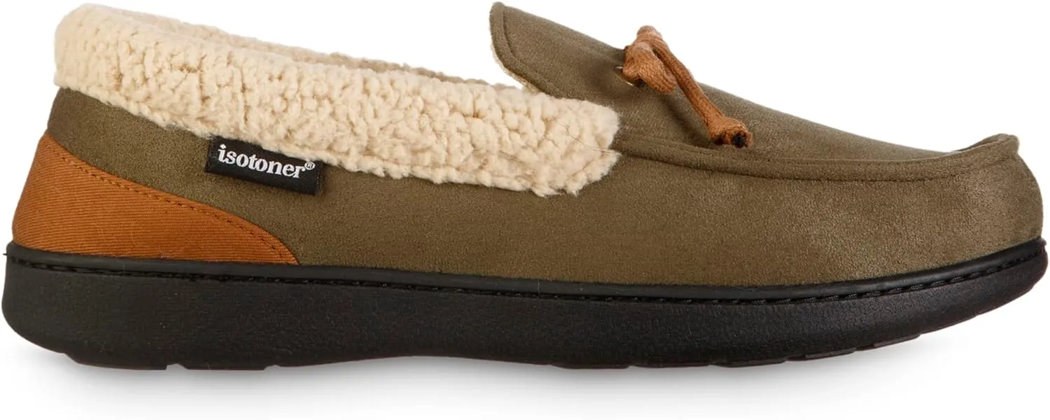 isotoner Men's Recycled Advanced Memory Foam Microsuede Vincent Eco Comfort Moccasin Slippers