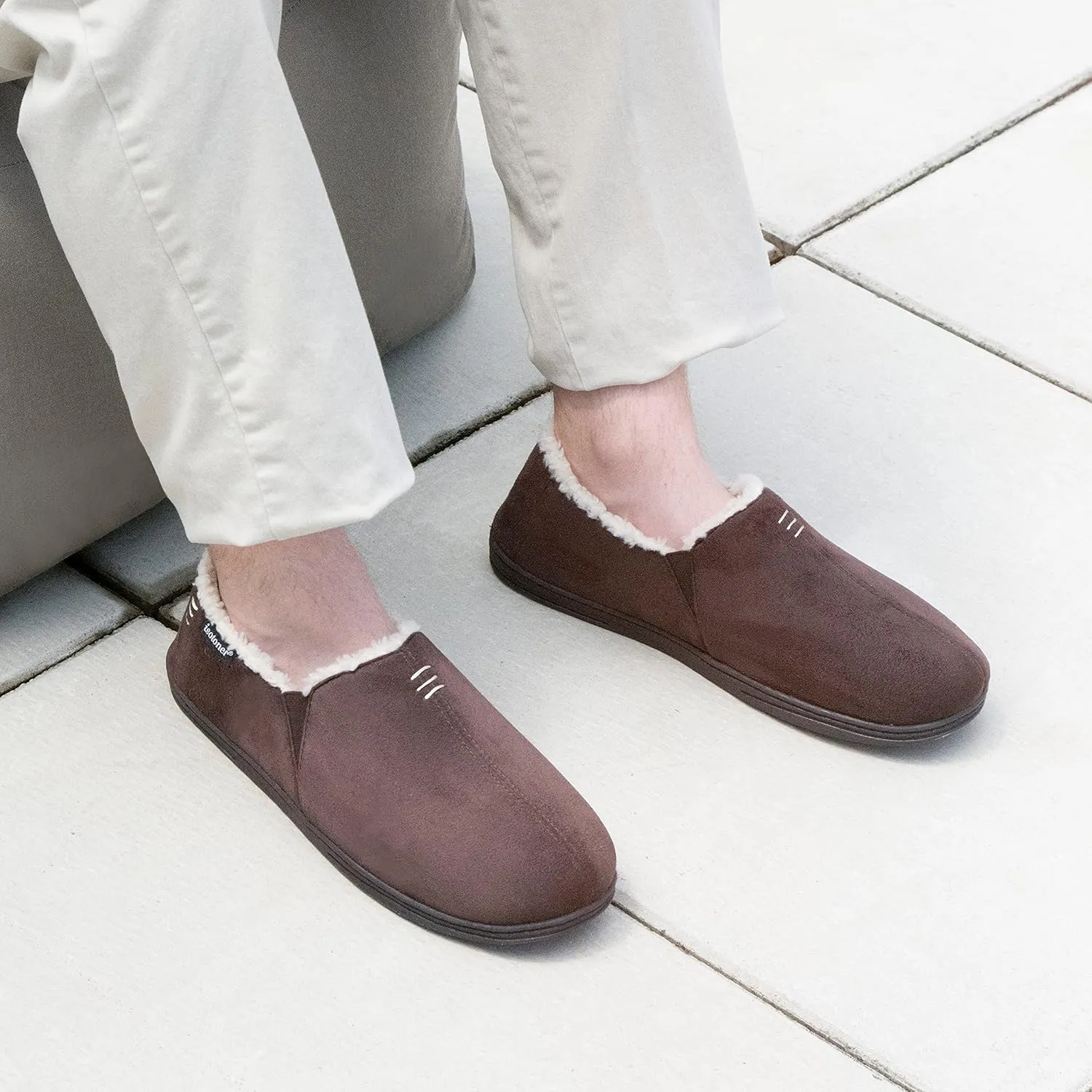 isotoner Men's Recycled Microsuede Nigel Eco Slippers with Advanced Memory Foam and Berber Lining