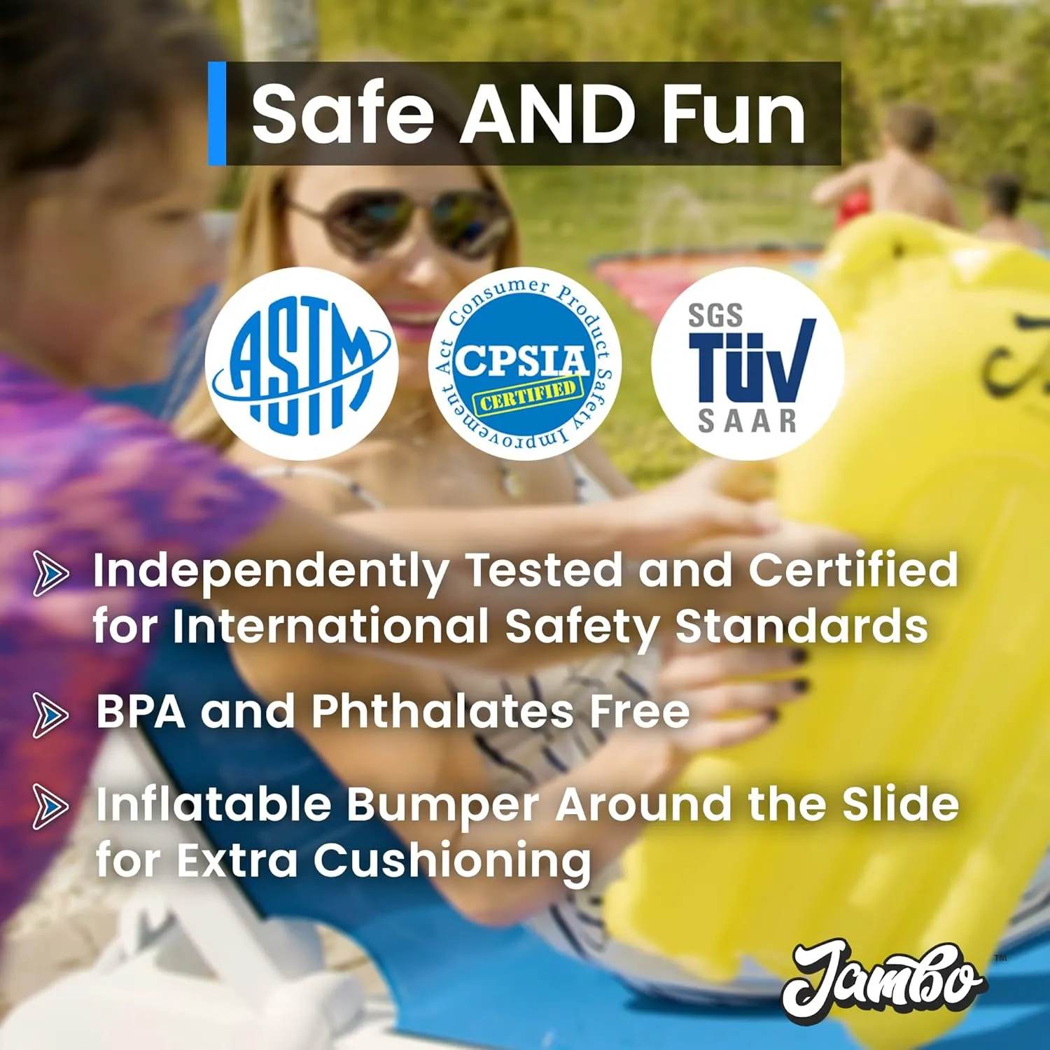 JAMBO 16Ft Updated Model 3 Lane Slip Splash & Slide w/Bodyboards, Heavy Duty Waterslide - 3-Way Sprinkler System, Splash Mat Pad, Backyard Outdoor Water Toys n Slides for Kids