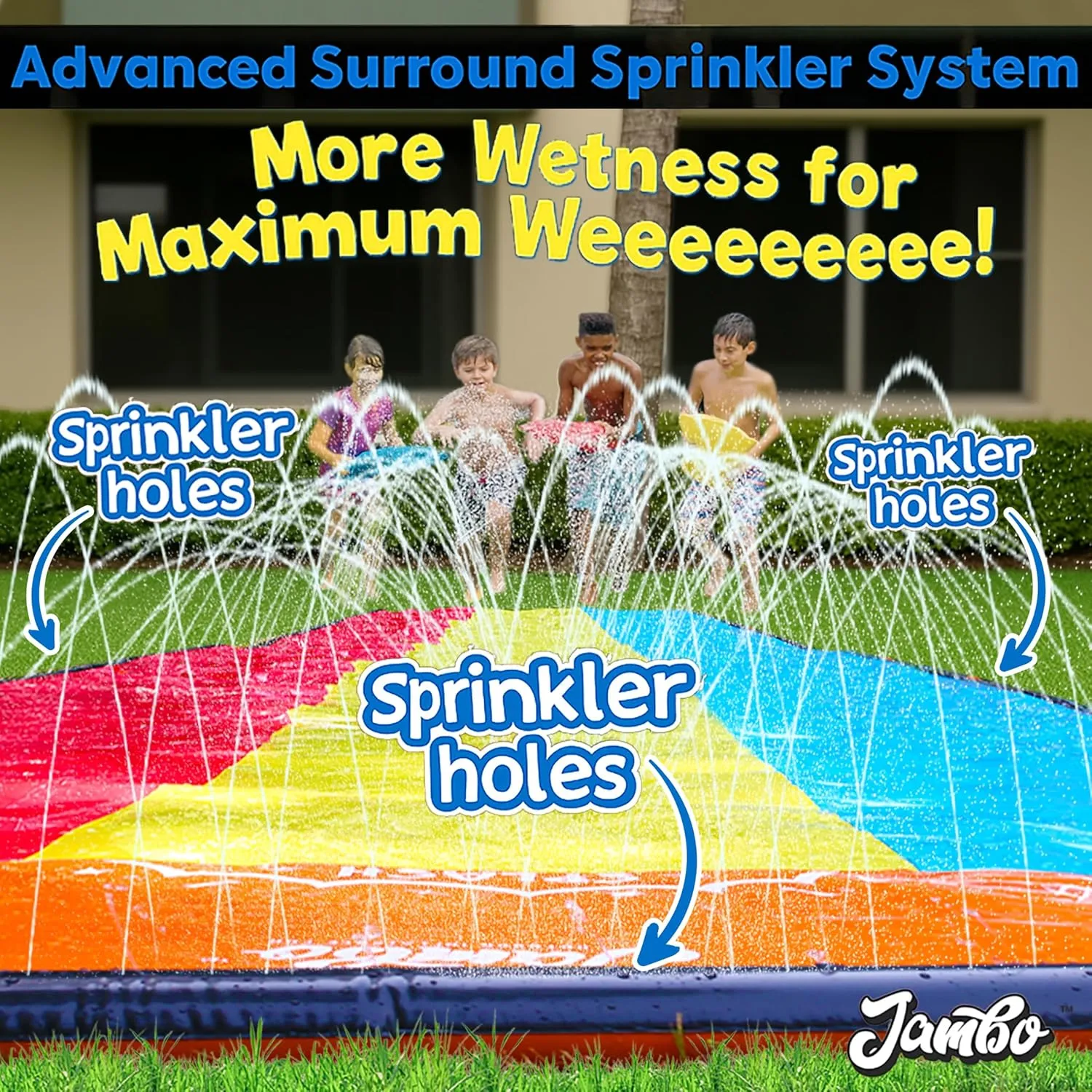 JAMBO 25Ft Premium Slip Splash and Slide with 3 Bodyboards, Heavy Duty Water Slide- Advanced 3-Way Sprinkler System, Splash Mat Splash Pad Backyard Waterslide Outdoor Water Toys n Slides for Kids