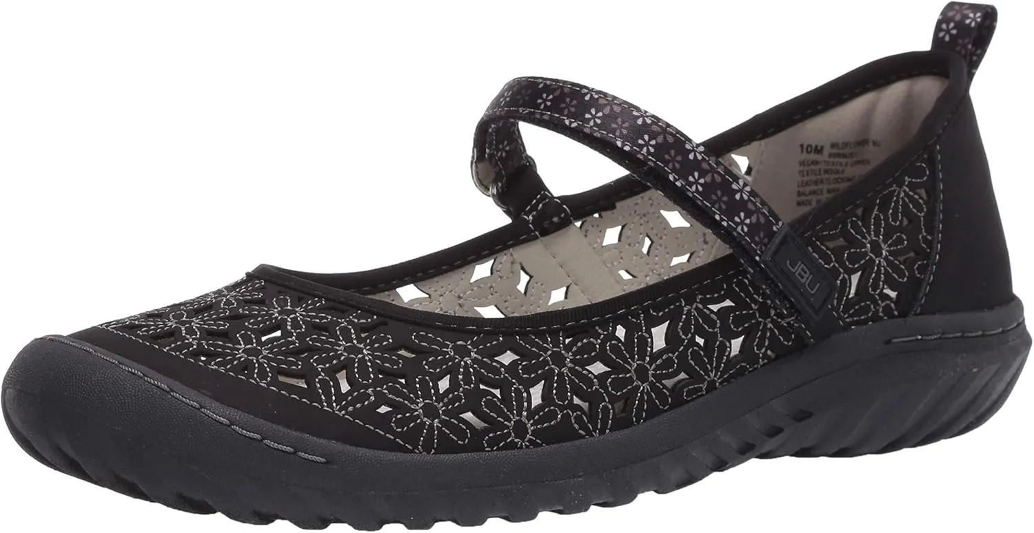 JBU by Jambu Women's Wildflower MJ Mary Jane Flat, Black, 8
