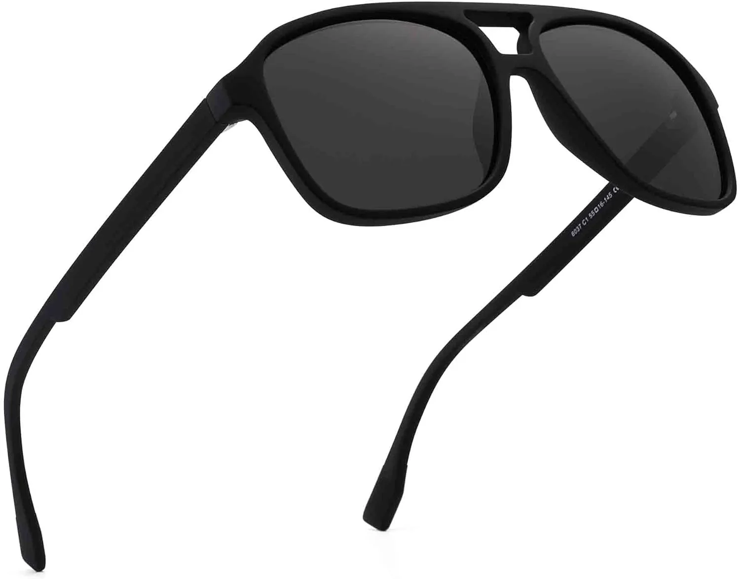 JIM HALO Polarized Aviator Sunglasses Men Women Vintage Square Driving Glasses (Matte Black Frame/Polarized Grey Lens)