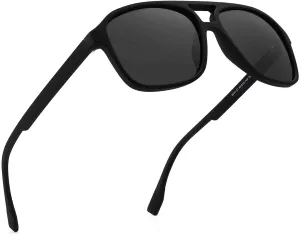 JIM HALO Polarized Aviator Sunglasses Men Women Vintage Square Driving Glasses (Matte Black Frame/Polarized Grey Lens)