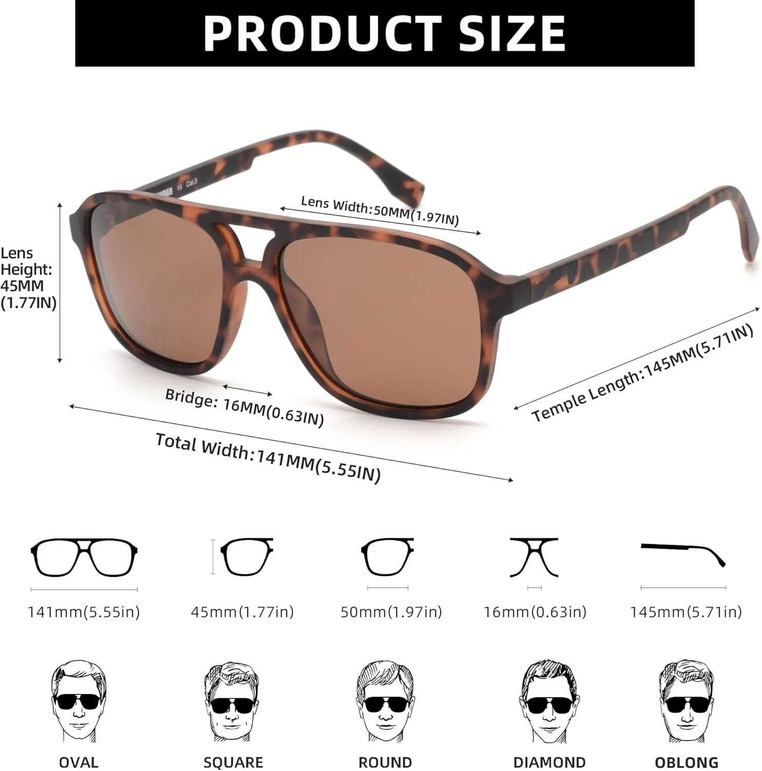 JIM HALO Polarized Aviator Sunglasses Men Women Vintage Square Driving Glasses (Tortoise Frame/Polarized Brown Lens)