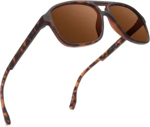 JIM HALO Polarized Aviator Sunglasses Men Women Vintage Square Driving Glasses (Tortoise Frame/Polarized Brown Lens)