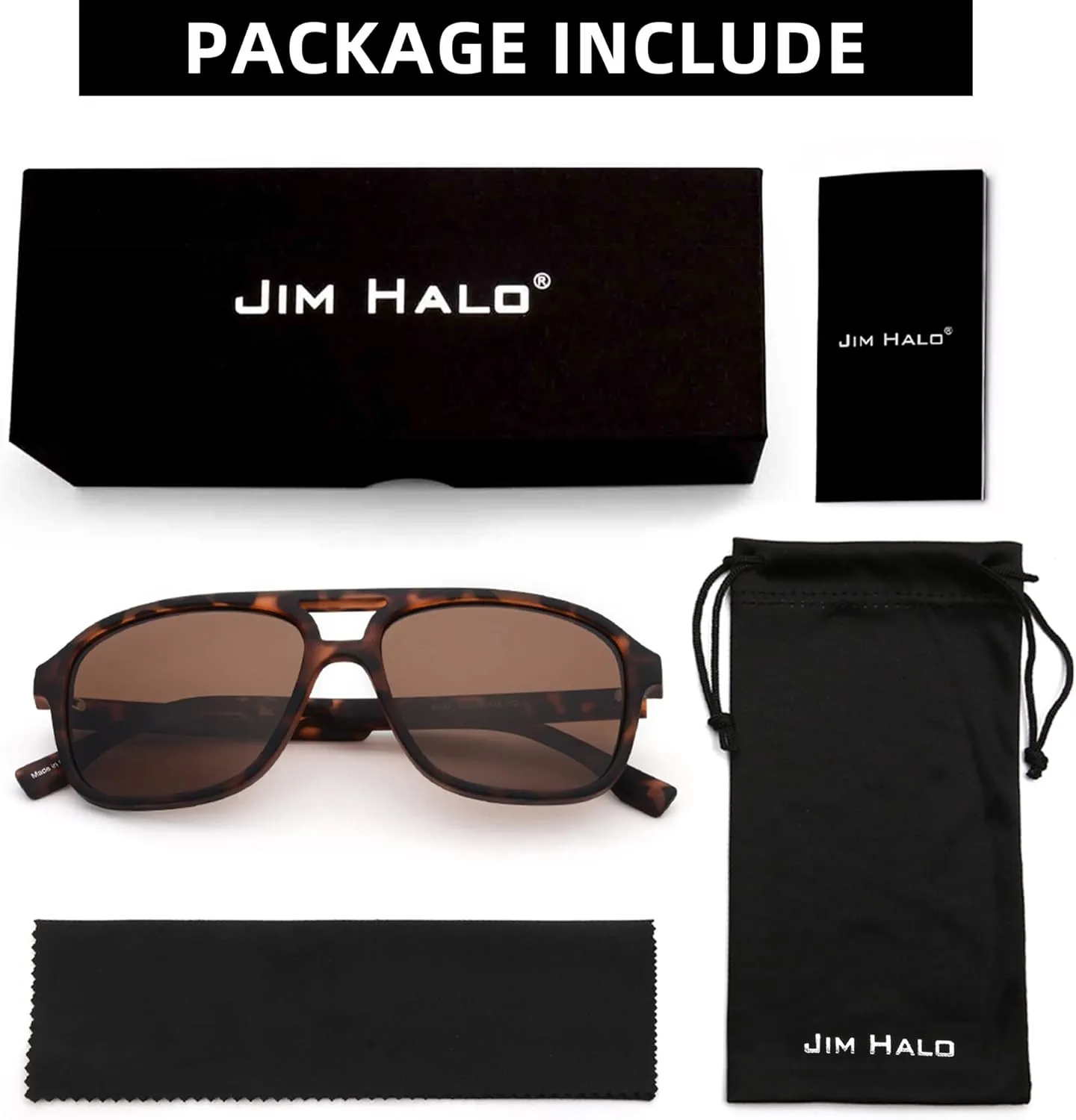 JIM HALO Polarized Aviator Sunglasses Men Women Vintage Square Driving Glasses (Tortoise Frame/Polarized Brown Lens)