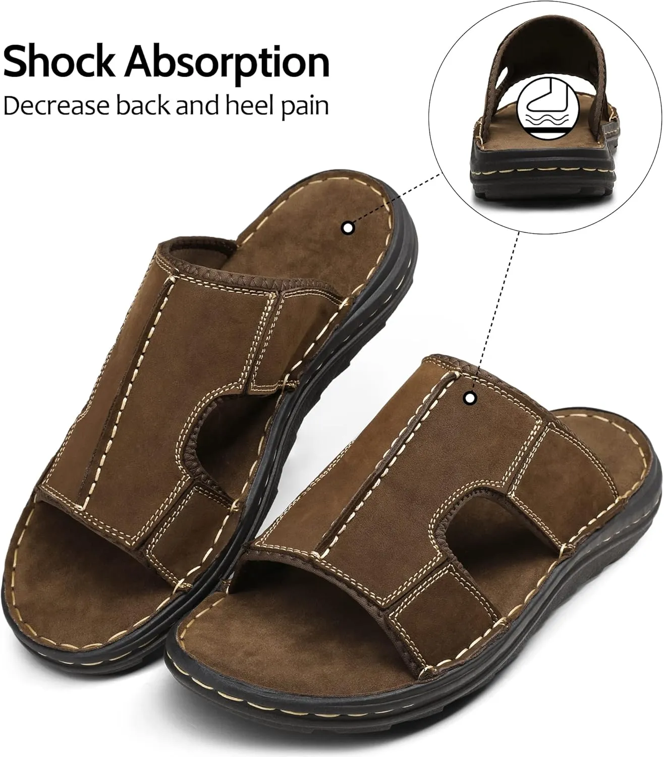 Jousen Sandals for Men Leather Slip on Mens Sandals Outdoor Men's Beach Slide Slippers