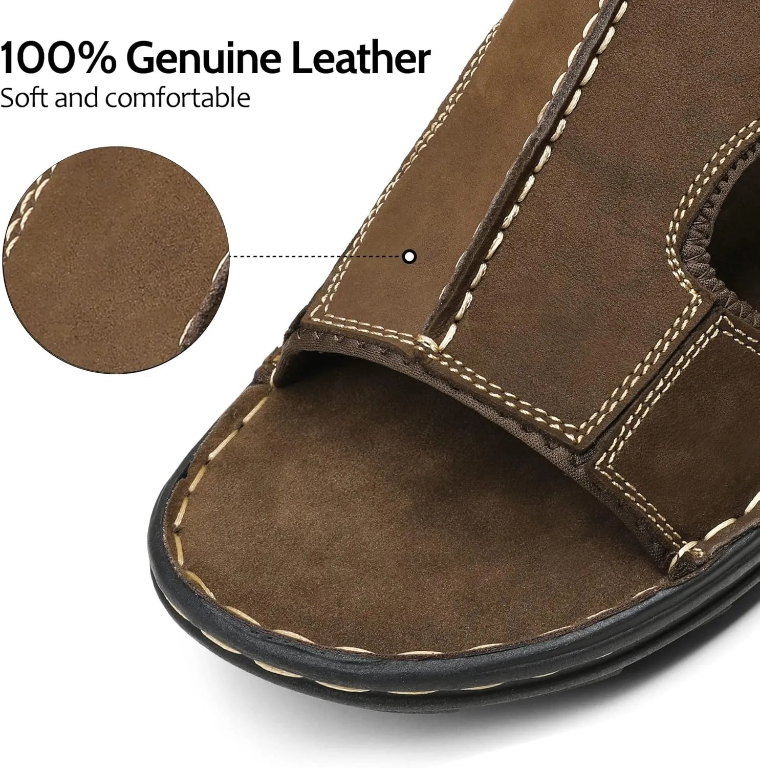 Jousen Sandals for Men Leather Slip on Mens Sandals Outdoor Men's Beach Slide Slippers