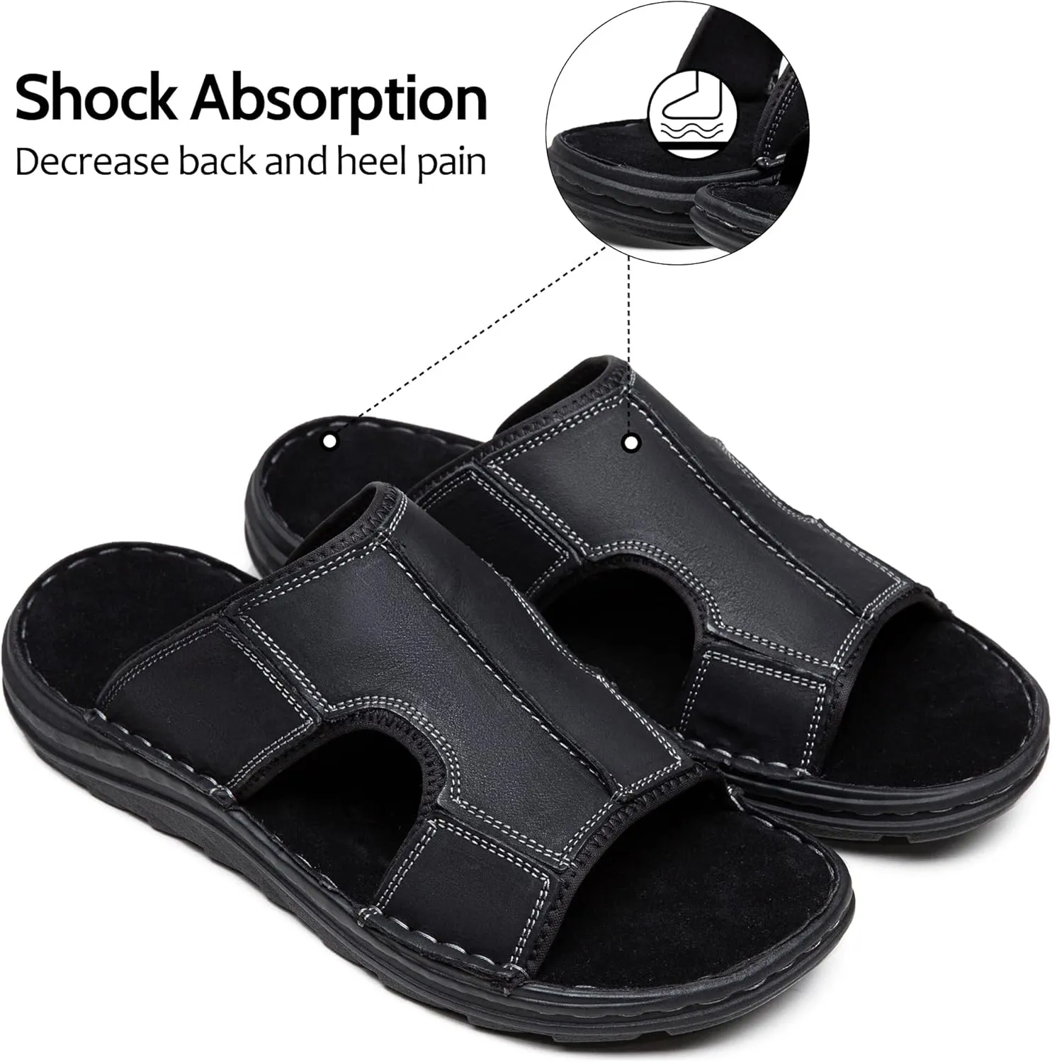 Jousen Sandals for Men Leather Slip on Mens Sandals Outdoor Men's Beach Slide Slippers