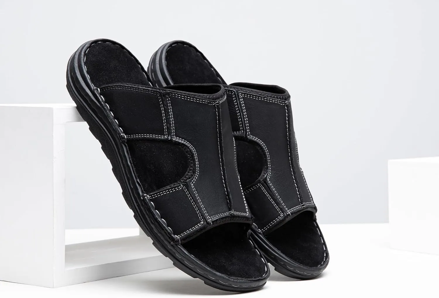 Jousen Sandals for Men Leather Slip on Mens Sandals Outdoor Men's Beach Slide Slippers