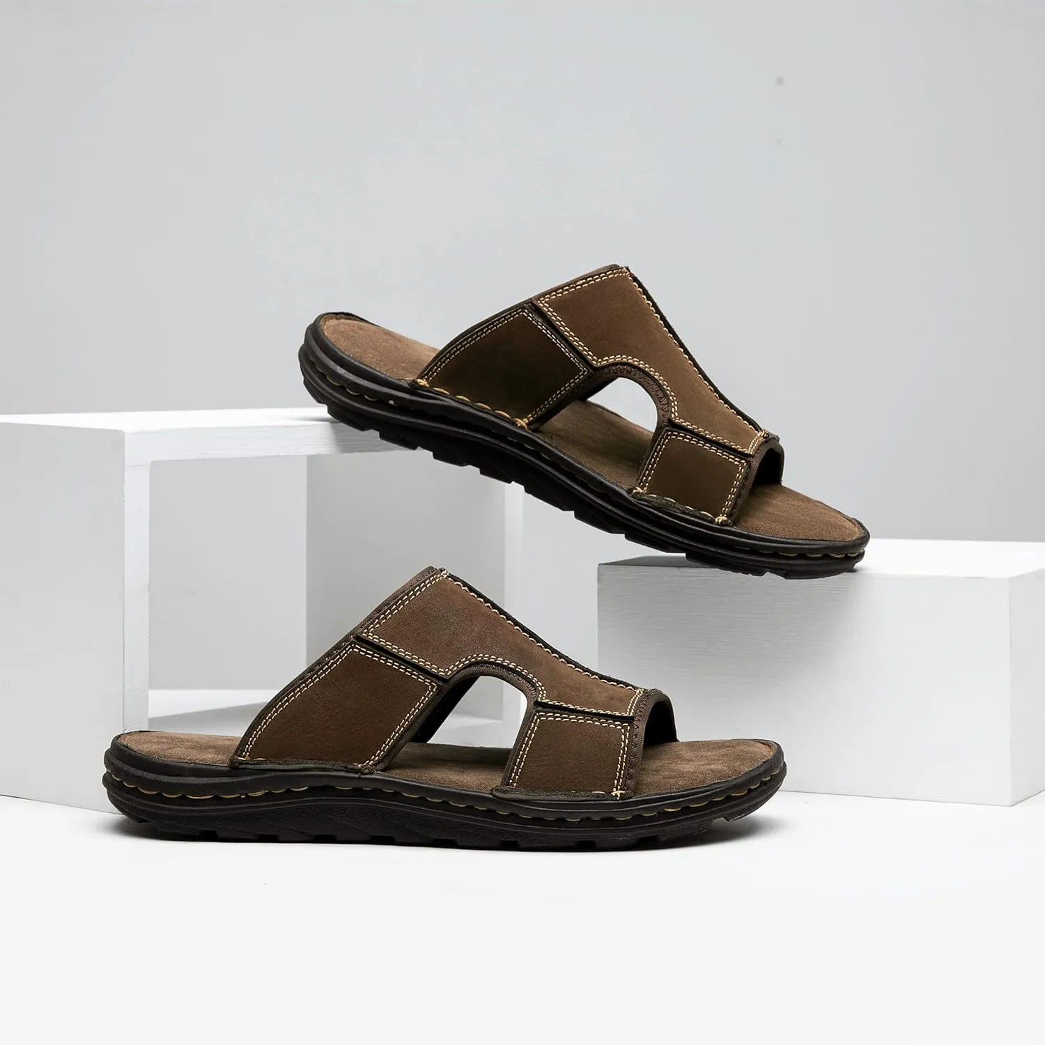 Jousen Sandals for Men Leather Slip on Mens Sandals Outdoor Men's Beach Slide Slippers