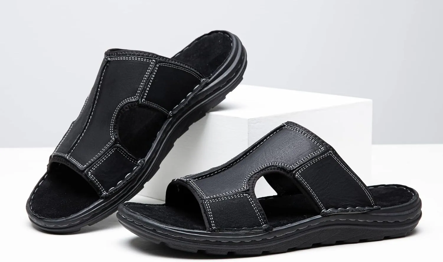 Jousen Sandals for Men Leather Slip on Mens Sandals Outdoor Men's Beach Slide Slippers