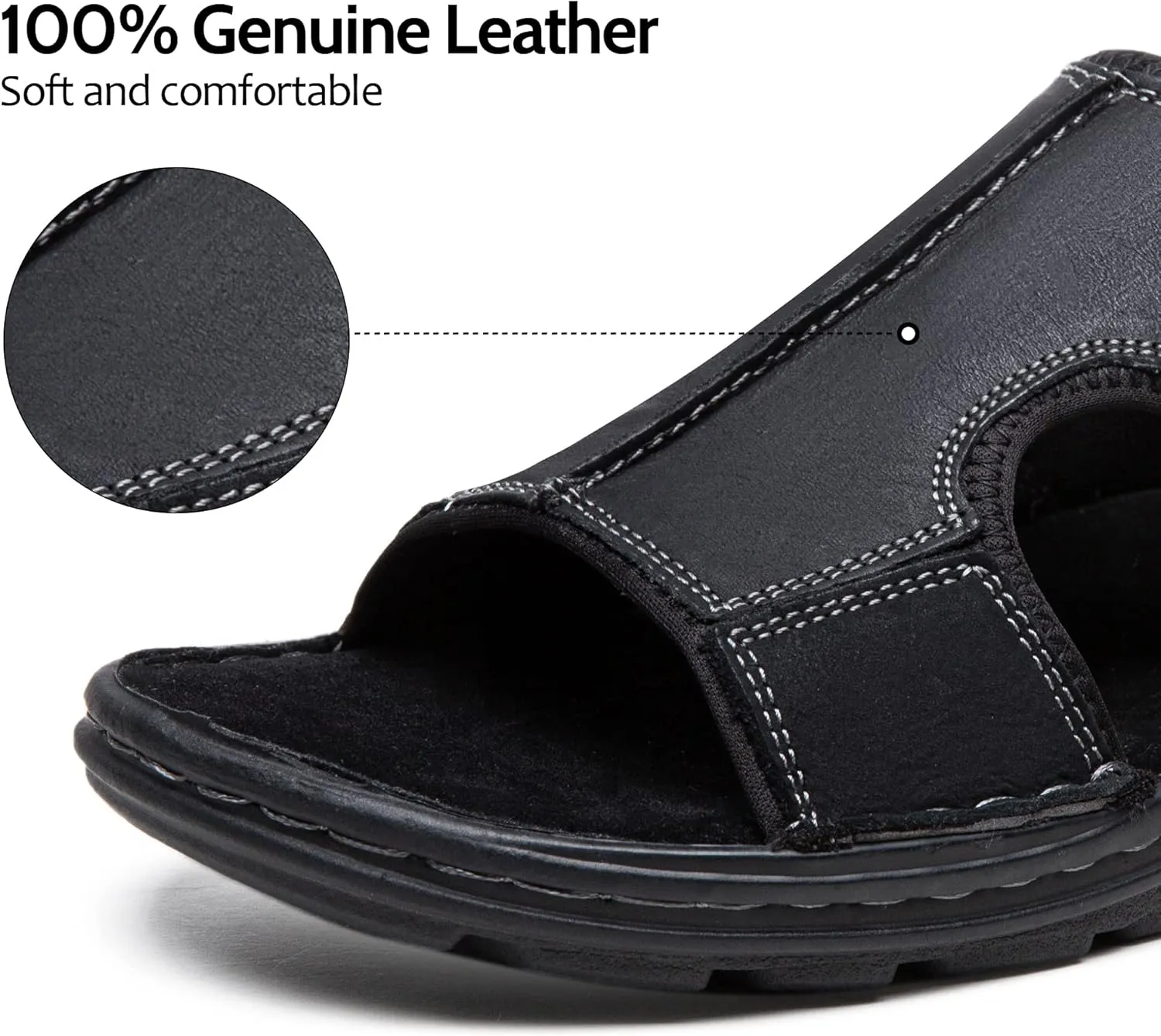 Jousen Sandals for Men Leather Slip on Mens Sandals Outdoor Men's Beach Slide Slippers