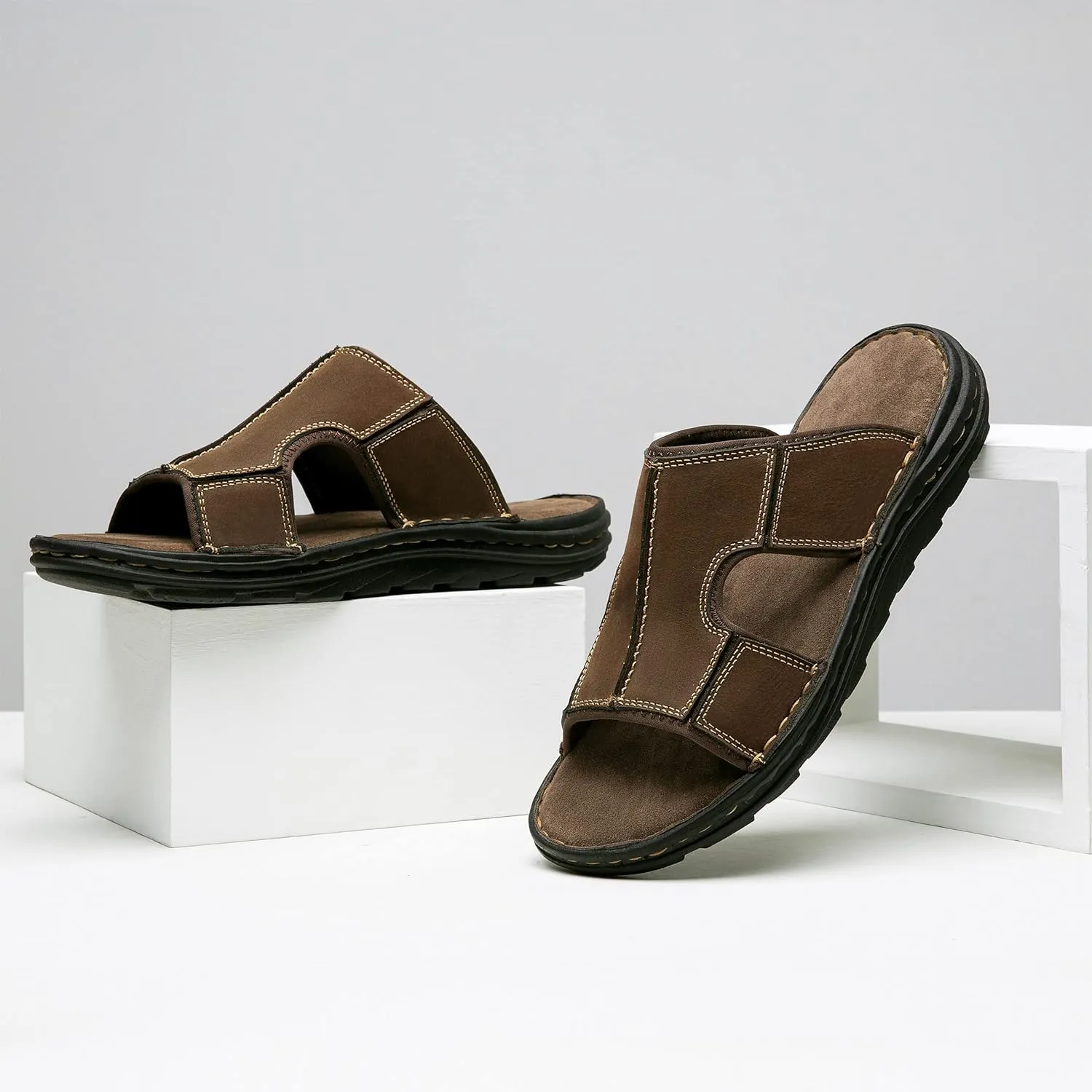 Jousen Sandals for Men Leather Slip on Mens Sandals Outdoor Men's Beach Slide Slippers