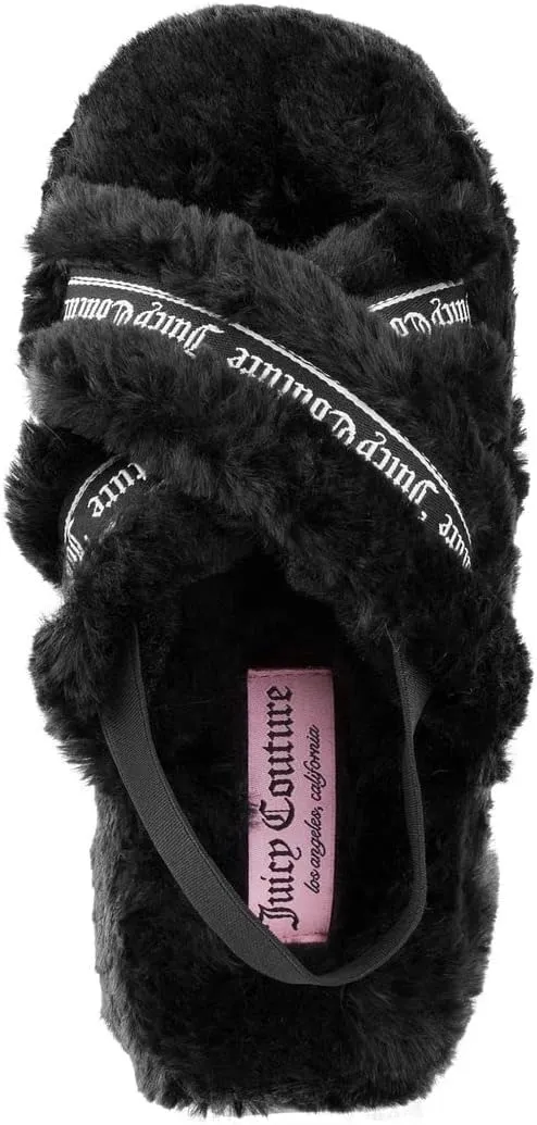 Juicy Couture Women's Slide Sandals With Faux Fur Slipper Sandals, Furry Slides, Womens Slip On Slippers