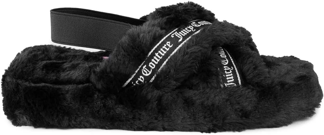 Juicy Couture Women's Slide Sandals With Faux Fur Slipper Sandals, Furry Slides, Womens Slip On Slippers