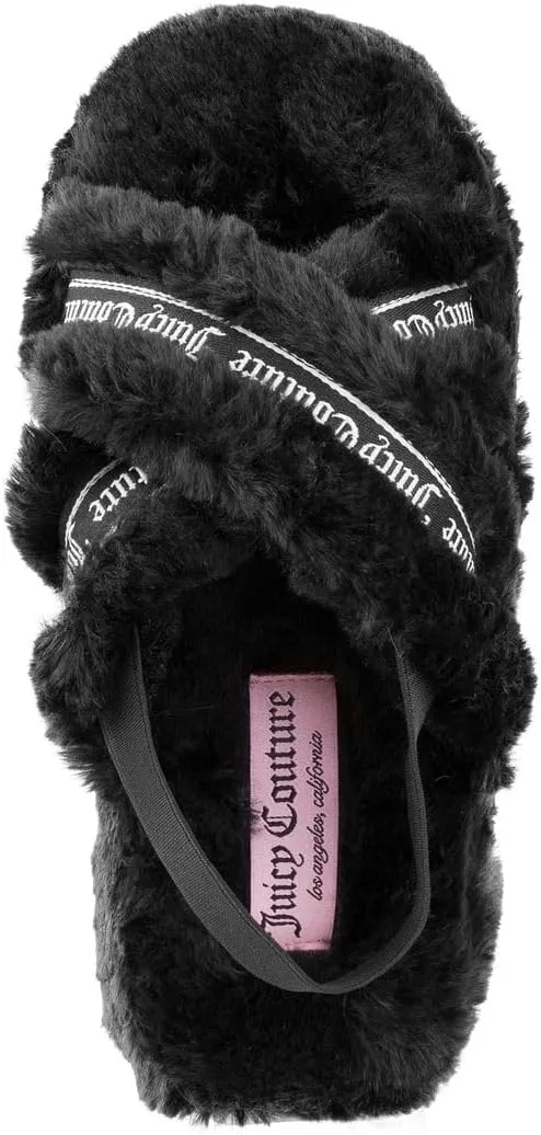Juicy Couture Women's Slide Sandals With Faux Fur Slipper Sandals, Furry Slides, Womens Slip On Slippers