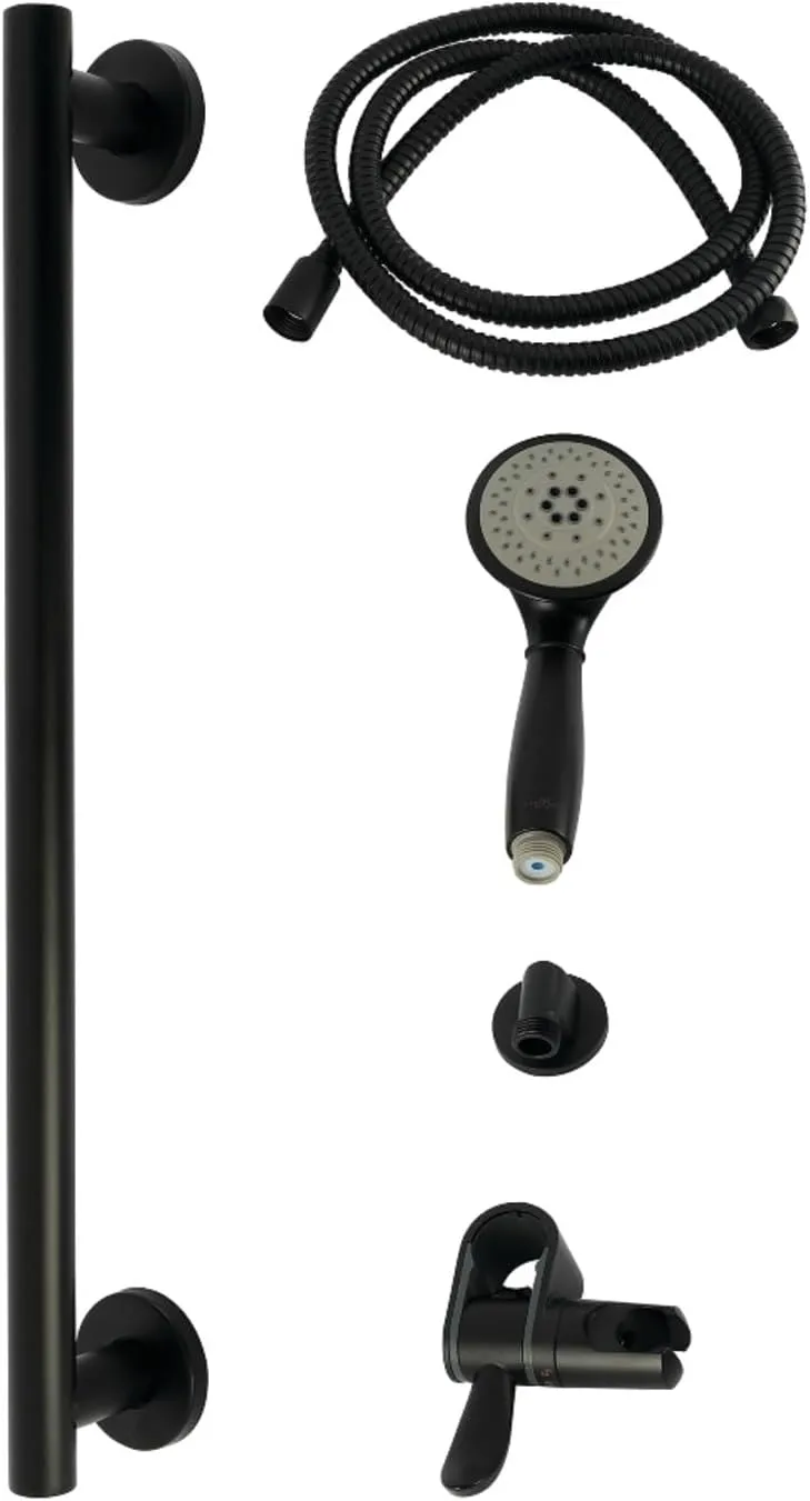 Kingston Brass KAK2520E Made to Match System with Slide/Grab Bar and Hand Shower, 5-1/4'' (L) x 7-9/16'' (W) x 27-1/8'' (H), Matte Black