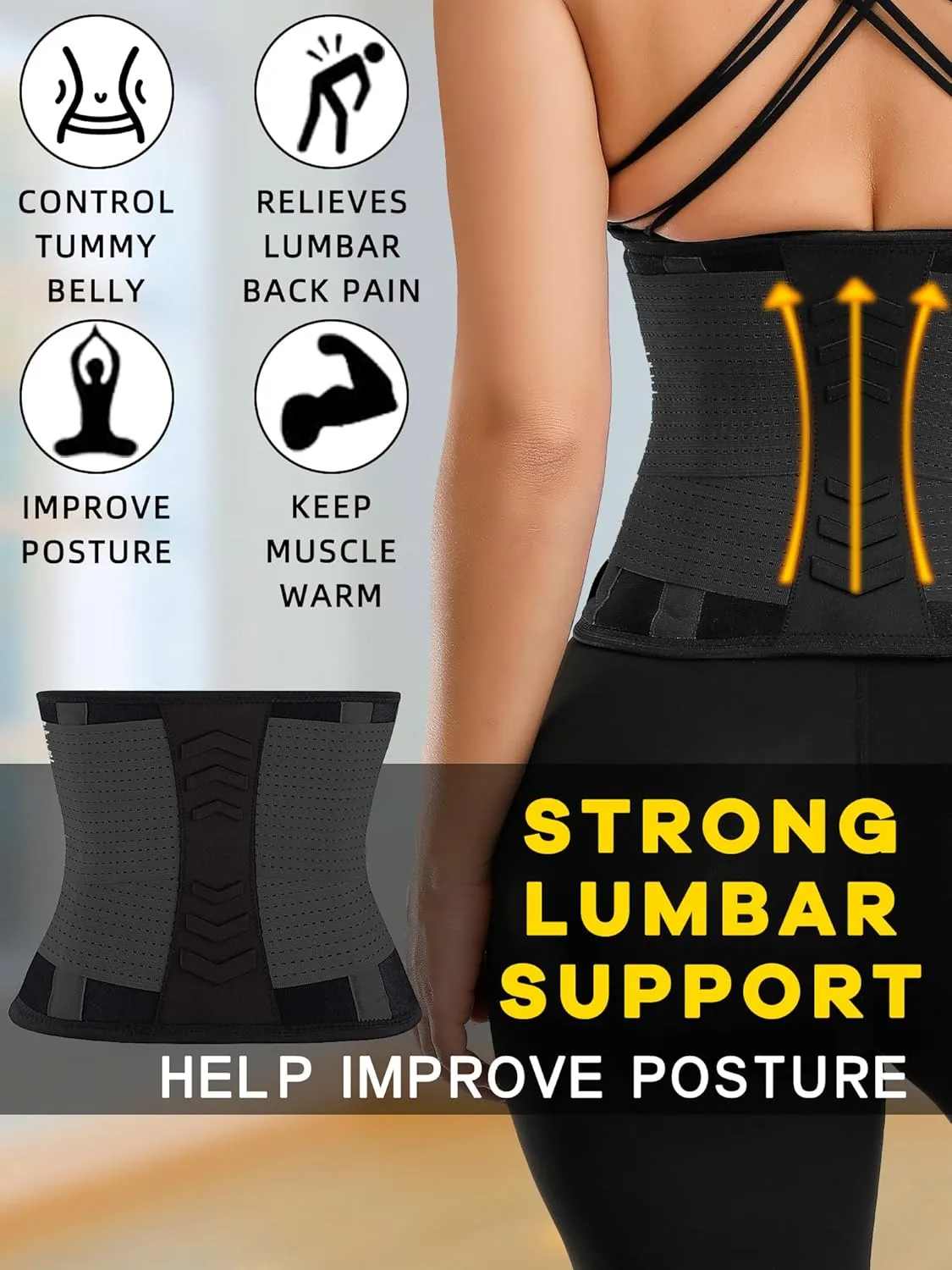 KOOCHY Waist Trainer for Women - Waist Trimmer Back Support Belt Sweat Wrap for Weight Loss Workout Fitness Gym Sport