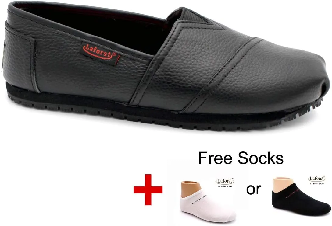 Laforst Froggee Womens Leather Nonslip Server Waitress Nurse Slip On Flat Free Socks