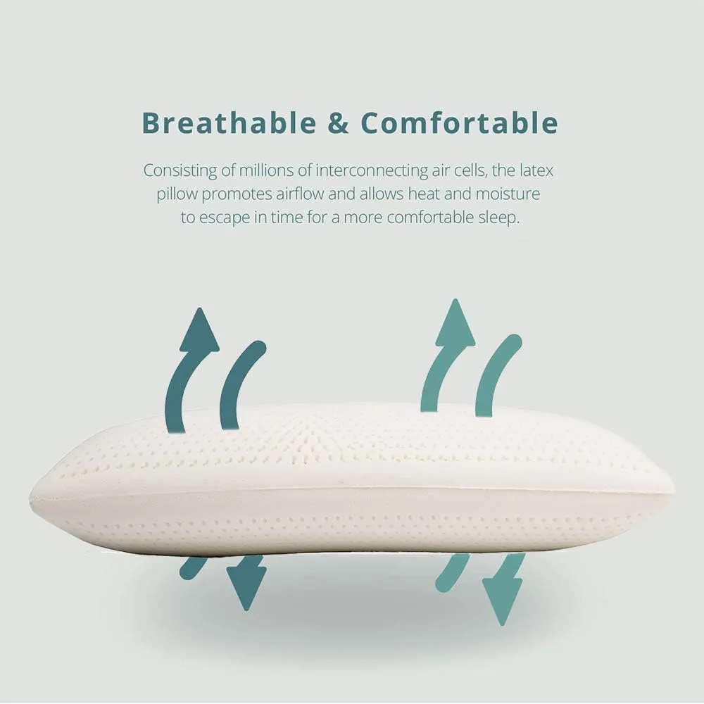 Latex Pillow, 100% Natural Talalay Latex Pillow with Removable Breathable Cotton Cover, Luxurious Standard Soft Bed Pillow for Side Back and Stomach Sleepers, Help Release Neck Pressure