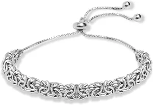 LeCalla 925 Sterling Silver Sliding Bracelet Italian Handmade Byzantine Adjustable Bolo Link Chain Bracelets for Women