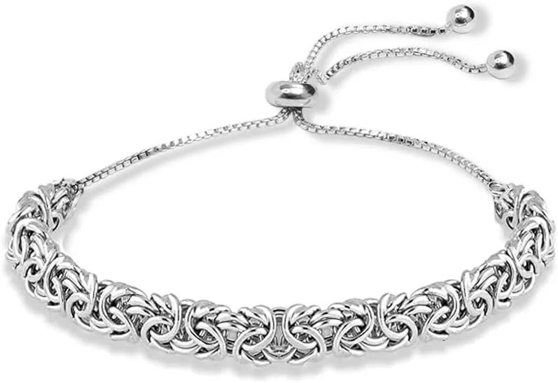 LeCalla 925 Sterling Silver Sliding Bracelet Italian Handmade Byzantine Adjustable Bolo Link Chain Bracelets for Women