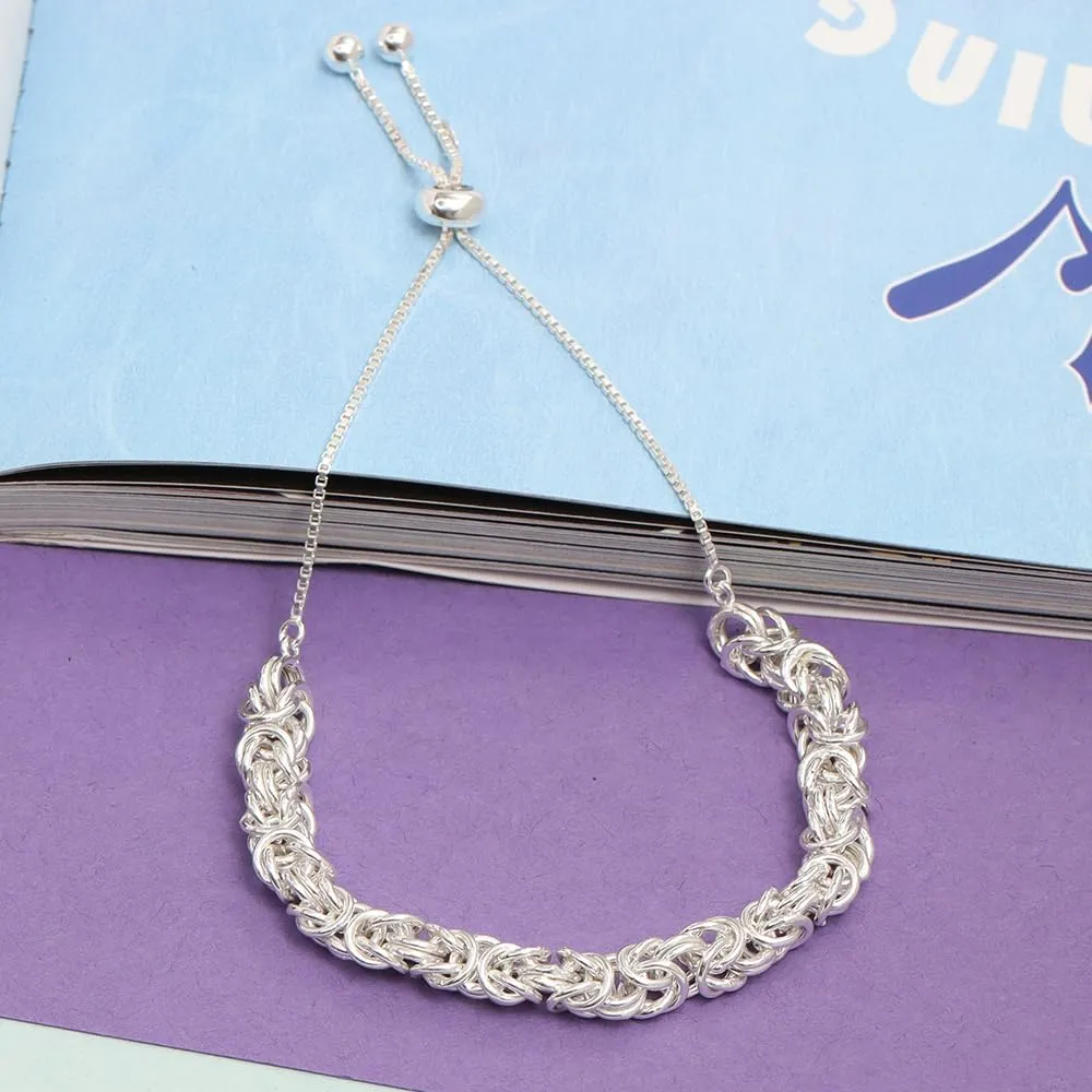 LeCalla 925 Sterling Silver Sliding Bracelet Italian Handmade Byzantine Adjustable Bolo Link Chain Bracelets for Women