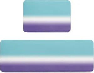 Libaoge Kitchen Mat Rug Set of 2 Gradient Blue Teal to Purple Runner Rug Anti-Fatigue Comfort Memory Foam Standing Mat Non-Slip Floor Door Mat for Bathroom 18x30in 18x60in