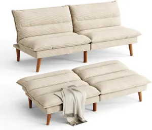 LINSY 71 Inch Futon Sofa Bed Corduroy Futon Couch with Adjustable Backrest, Convertible Folding Futons Sofa Couches for Small Spaces Living Rooms Apartment Office (Beige)
