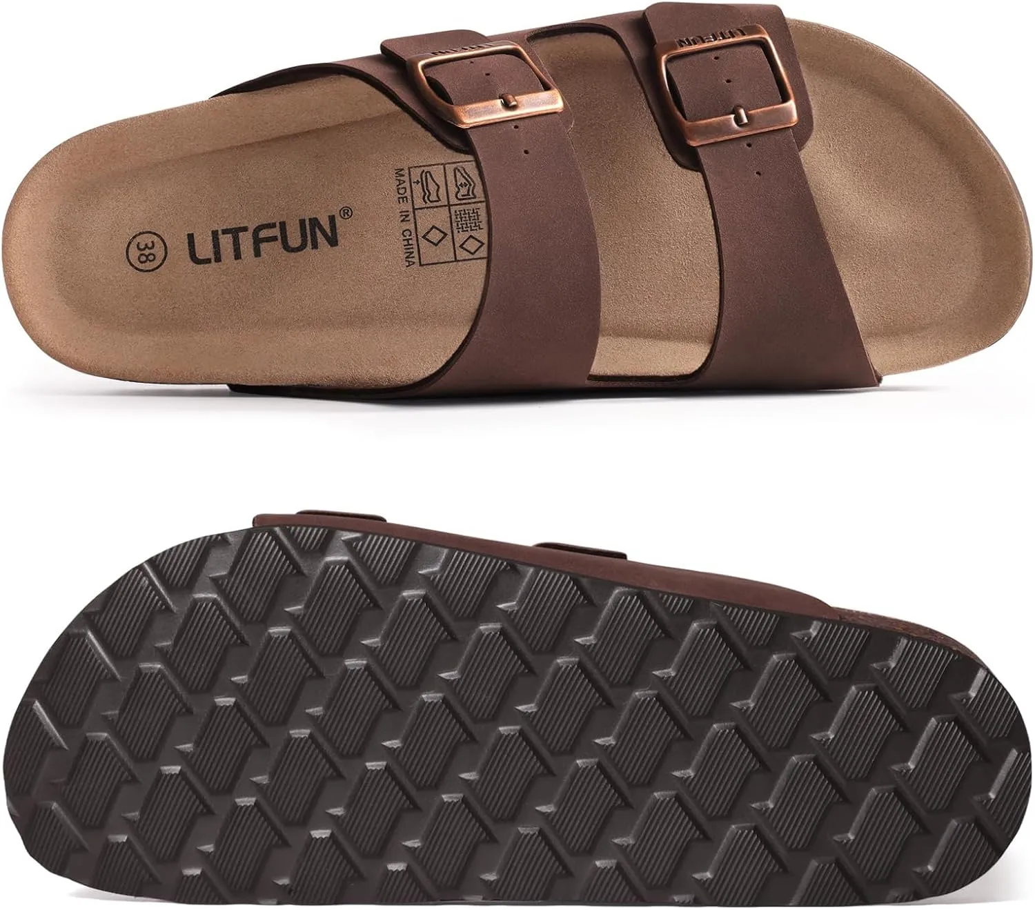 Litfun Women's Cork Footbed Sandal Summer Slip On Slide Sandals with Adjustable Buckle