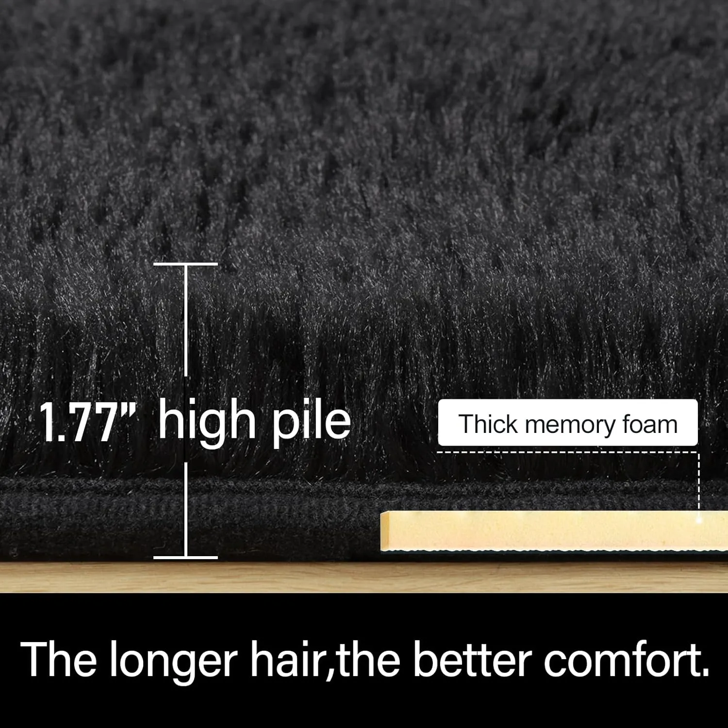 LOCHAS Fluffy Black Bedroom Rug 2.6' x 5.3', Shaggy Area Rug for Bedroom Bedside, Soft Oval Throw Rugs Carpet for Living Room Kids Girls Home Decor