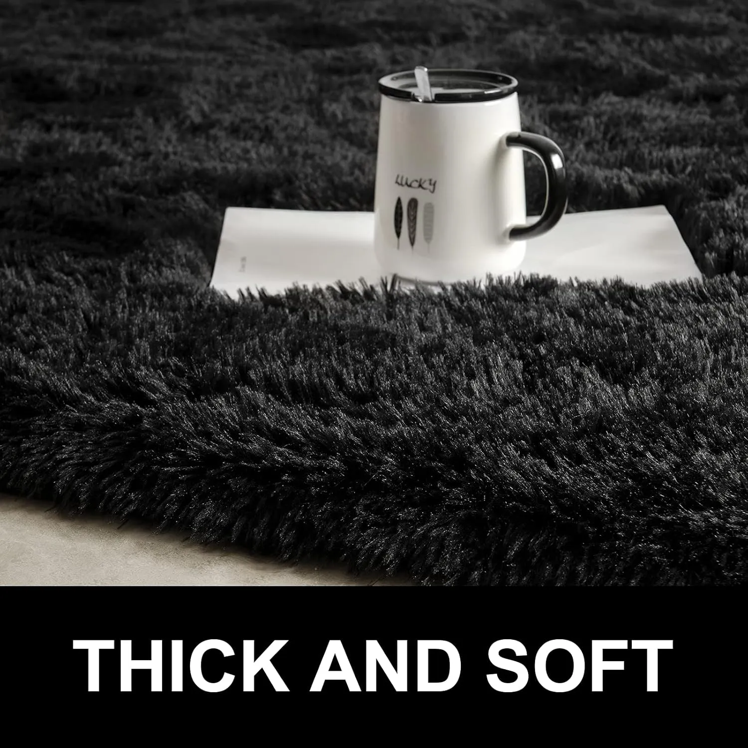 LOCHAS Fluffy Black Bedroom Rug 2.6' x 5.3', Shaggy Area Rug for Bedroom Bedside, Soft Oval Throw Rugs Carpet for Living Room Kids Girls Home Decor