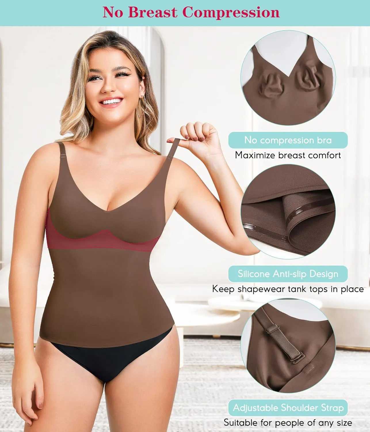 LODAY Compression Tank Tops for Women Tummy Control Shapewear Seamless Body Shaper Workout V-Neck Camisole Cami Tops