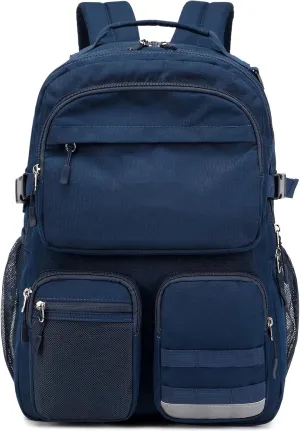 Lohol Water Resistant Backpack with Multifunctional Pockets for Teens, Durable Bookbag fits 15.6 inch Laptop for School Travel College, 25L (Navy Blue)