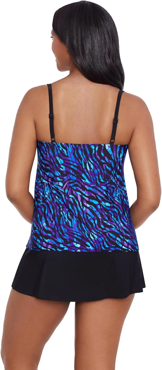 Longitude Women's Swimwear Faux Ruffle Skirtini with Pockets One Piece Swimsuit