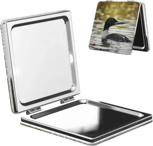 Loon Nature Bird Printed Square Pocket Makeup Mirror with 1X/2X Magnification, Portable Mini Travel Makeup Mirror for Travel Daily Work Beauty