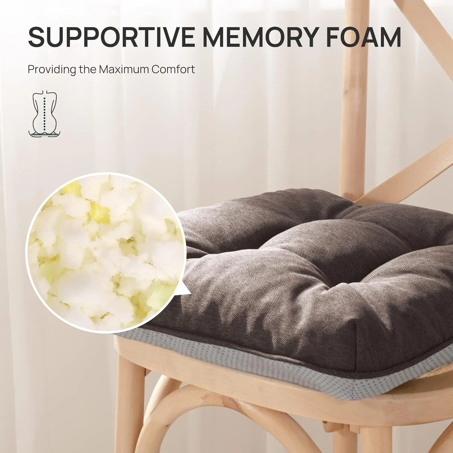Love's cabin Memory Foam Chair Cushions Set of 4, Outdoor/Indoor Chair Pads for Dining Chairs 4 Pack, Seat Cushions for Kitchen, Dining Room, Office, Patio Chairs, 15.5"x15.5"x3.5" Coffee