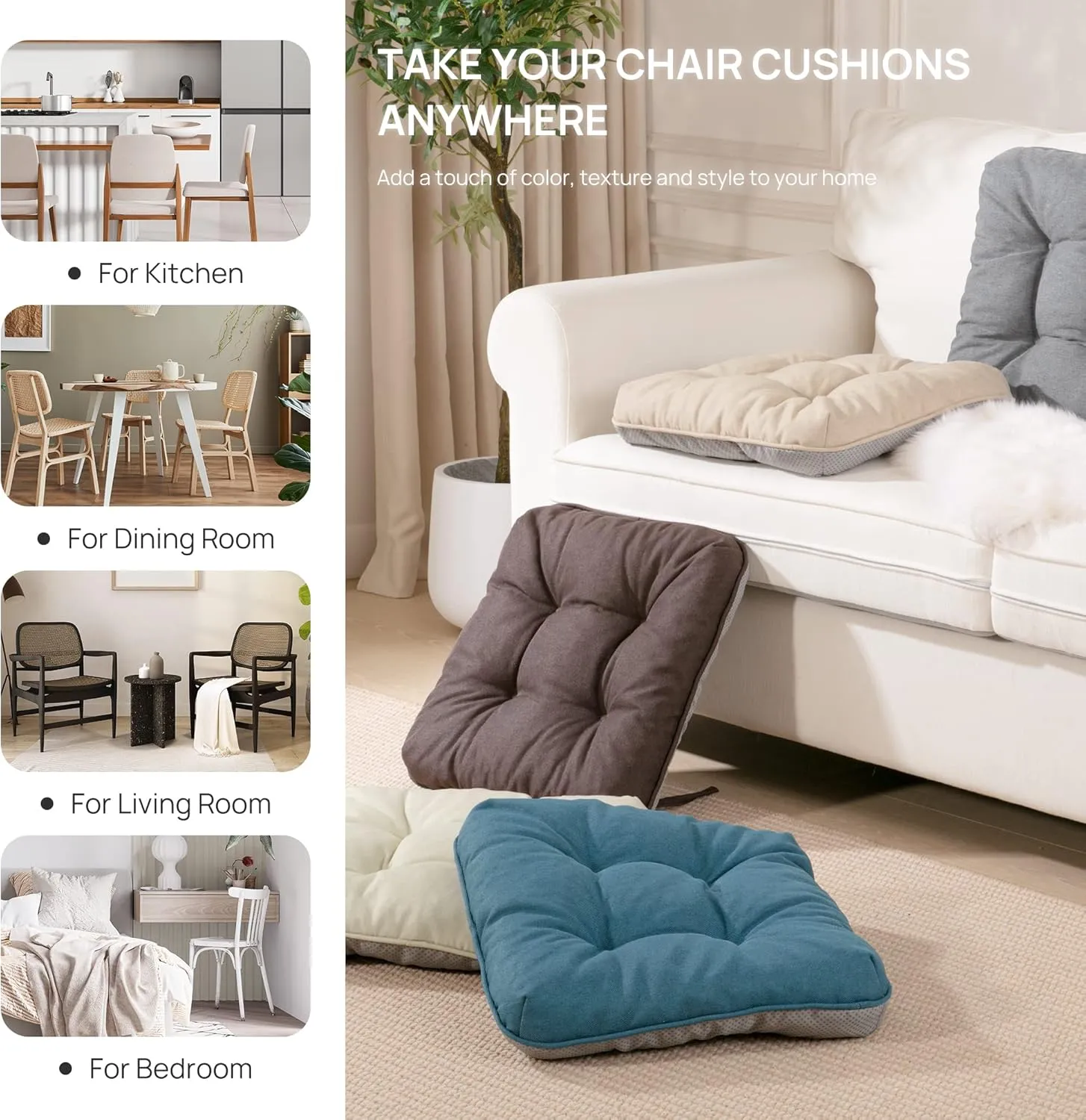 Love's cabin Memory Foam Chair Cushions Set of 4, Outdoor/Indoor Chair Pads for Dining Chairs 4 Pack, Seat Cushions for Kitchen, Dining Room, Office, Patio Chairs, 15.5"x15.5"x3.5" Coffee