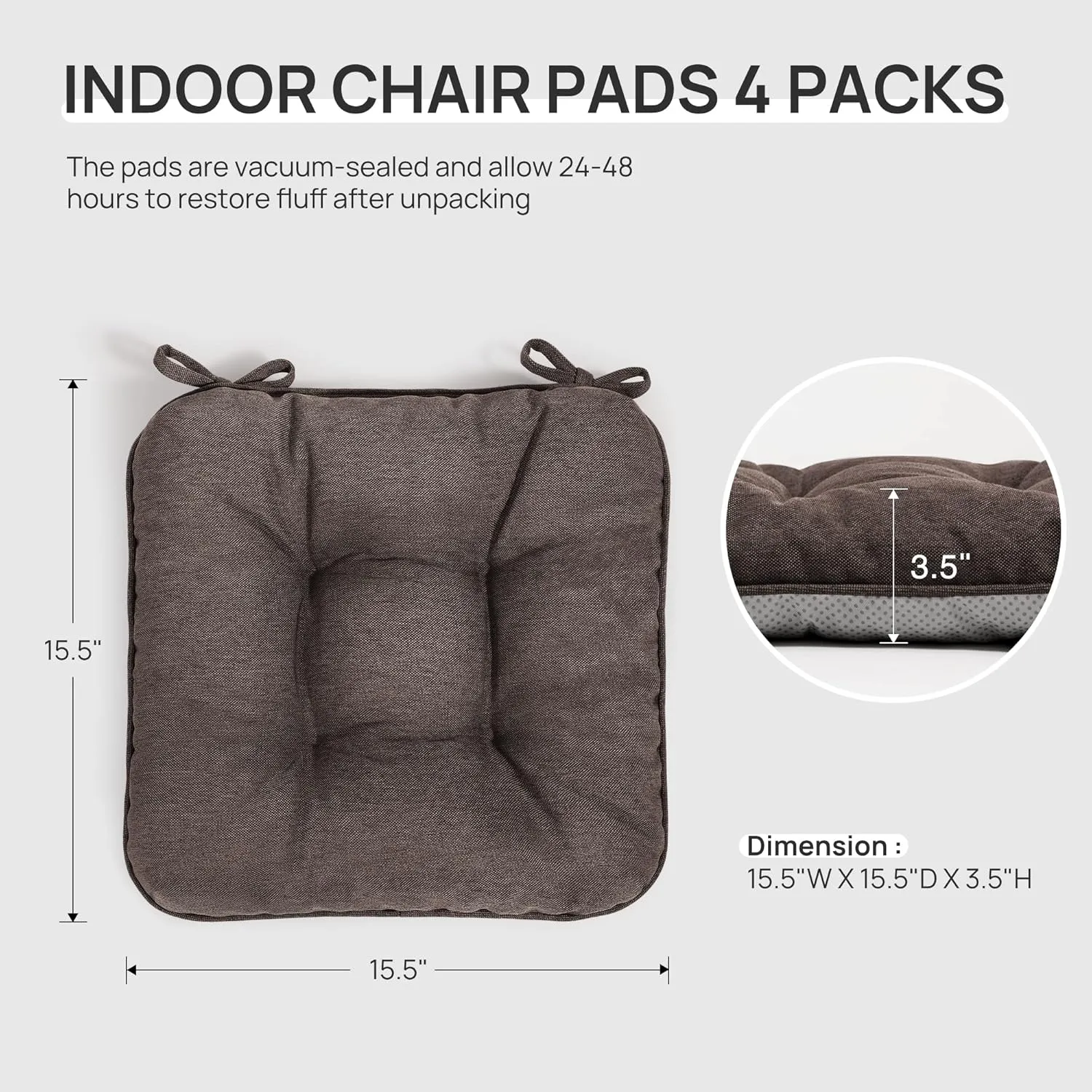 Love's cabin Memory Foam Chair Cushions Set of 4, Outdoor/Indoor Chair Pads for Dining Chairs 4 Pack, Seat Cushions for Kitchen, Dining Room, Office, Patio Chairs, 15.5"x15.5"x3.5" Coffee