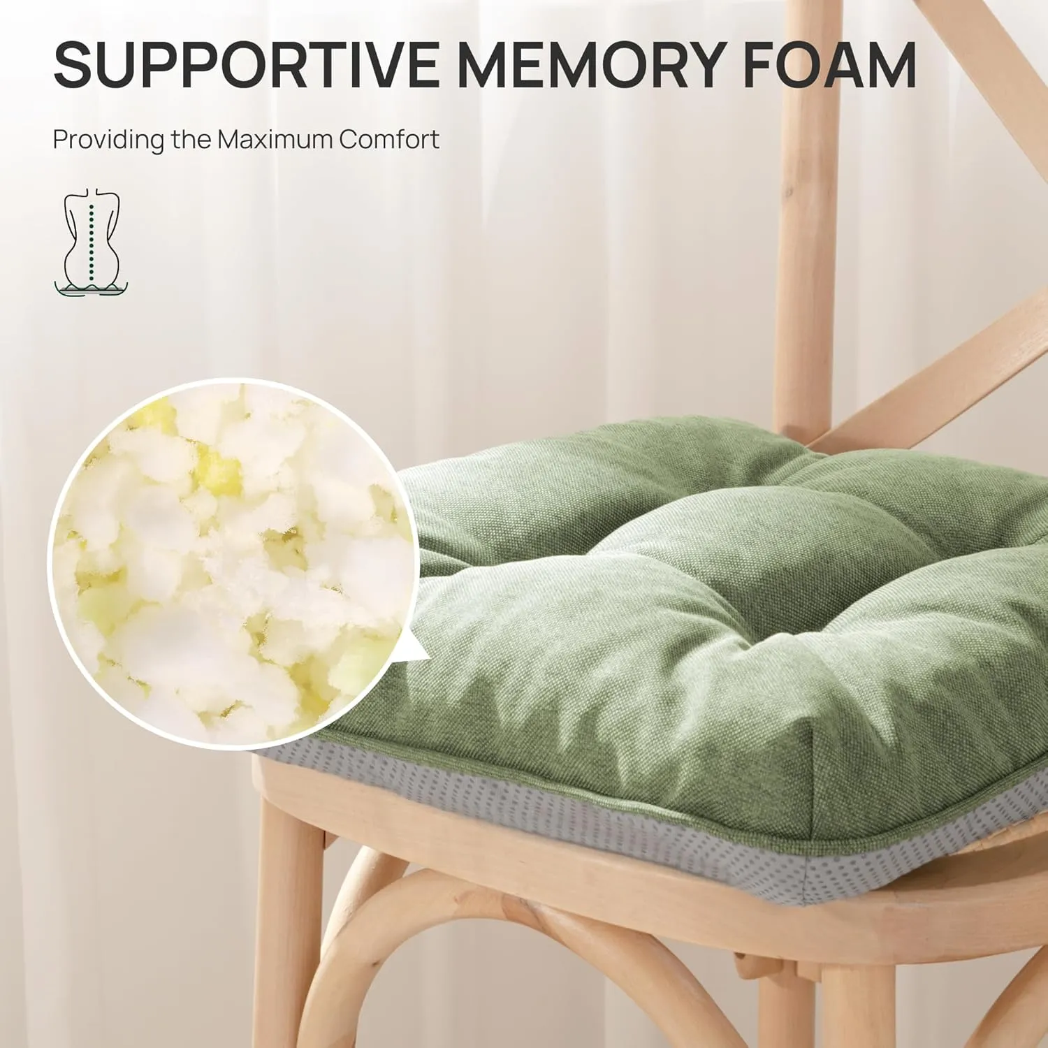 Love's cabin Memory Foam Chair Cushions Set of 4, Outdoor/Indoor Chair Pads for Dining Chairs 4 Pack, Seat Cushions for Kitchen, Dining Room, Office, Patio Chairs, 15.5"x15.5"x3.5" Green
