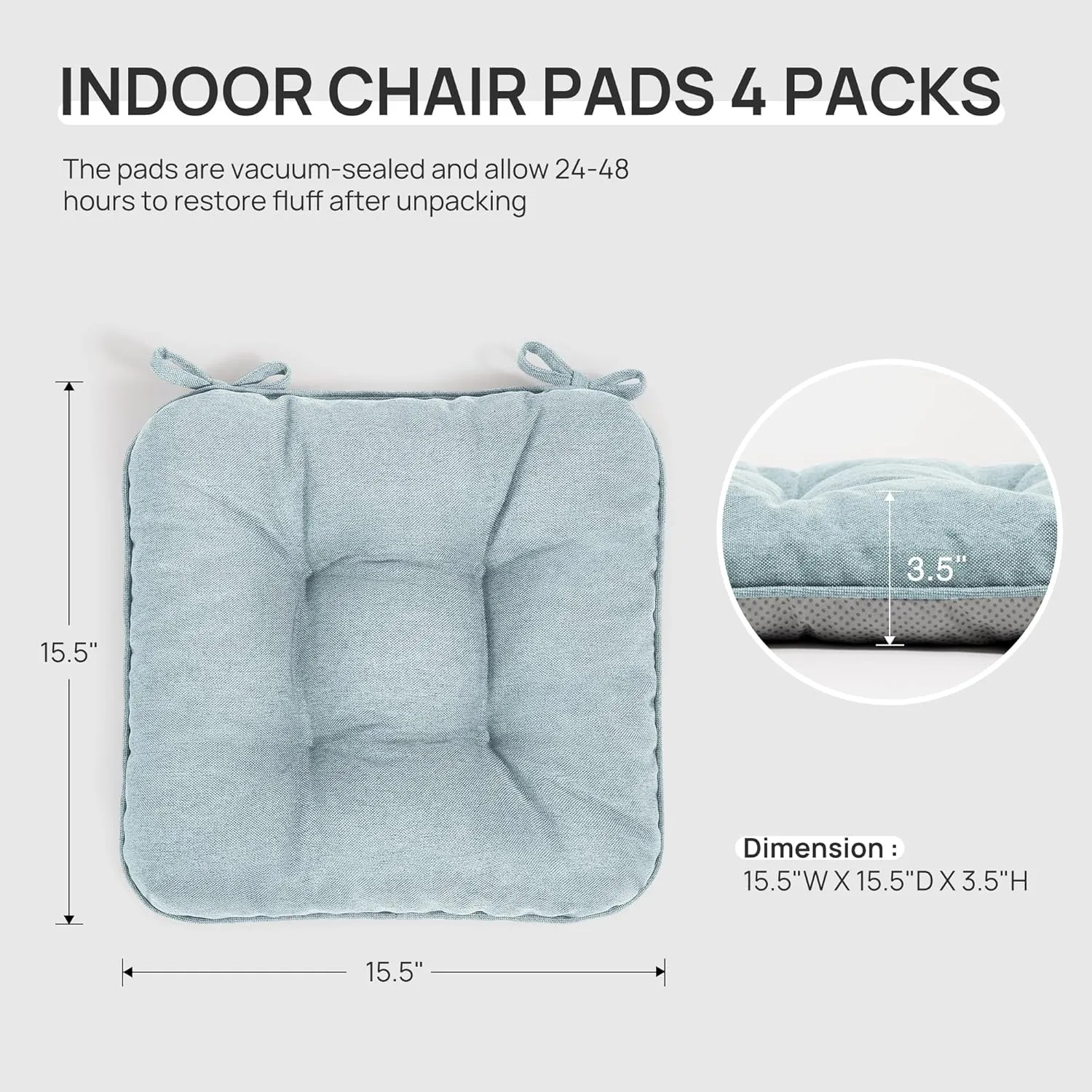 Love's cabin Memory Foam Chair Cushions Set of 4, Outdoor/Indoor Chair Pads for Dining Chairs 4 Pack, Seat Cushions for Kitchen, Dining Room, Office, Patio Chairs, 15.5"x15.5"x3.5" Light Blue