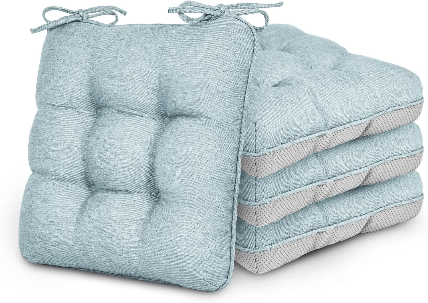 Love's cabin Memory Foam Chair Cushions Set of 4, Outdoor/Indoor Chair Pads for Dining Chairs 4 Pack, Seat Cushions for Kitchen, Dining Room, Office, Patio Chairs, 15.5"x15.5"x3.5" Light Blue
