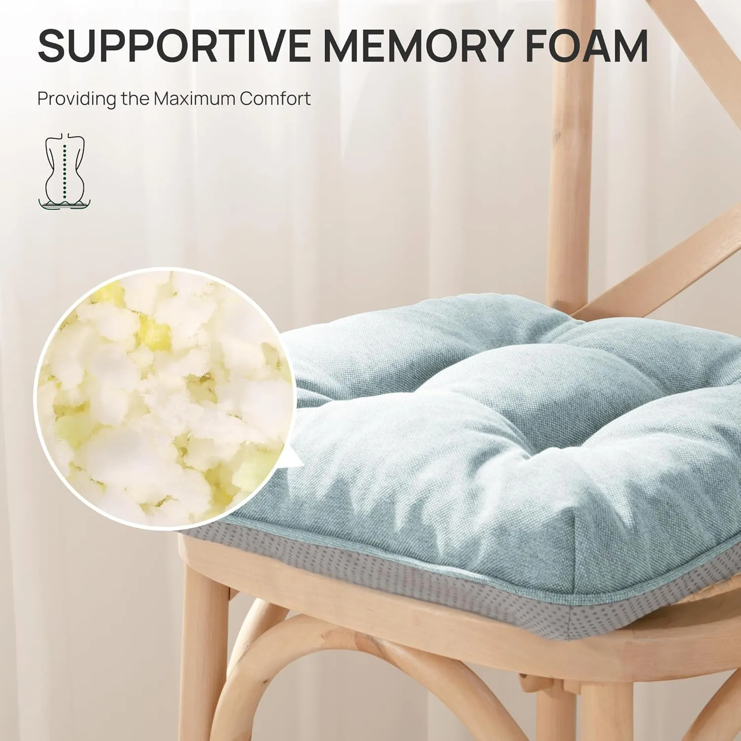 Love's cabin Memory Foam Chair Cushions Set of 4, Outdoor/Indoor Chair Pads for Dining Chairs 4 Pack, Seat Cushions for Kitchen, Dining Room, Office, Patio Chairs, 15.5"x15.5"x3.5" Light Blue