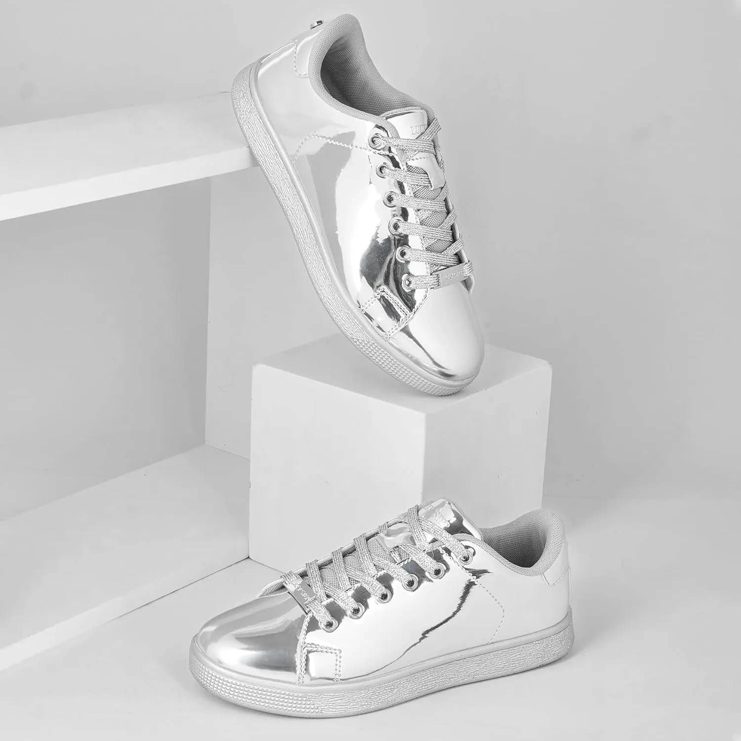 LUCKY STEP Glitter Sneakers Lace up | Fashion Sneakers | Sparkly Shoes for Women
