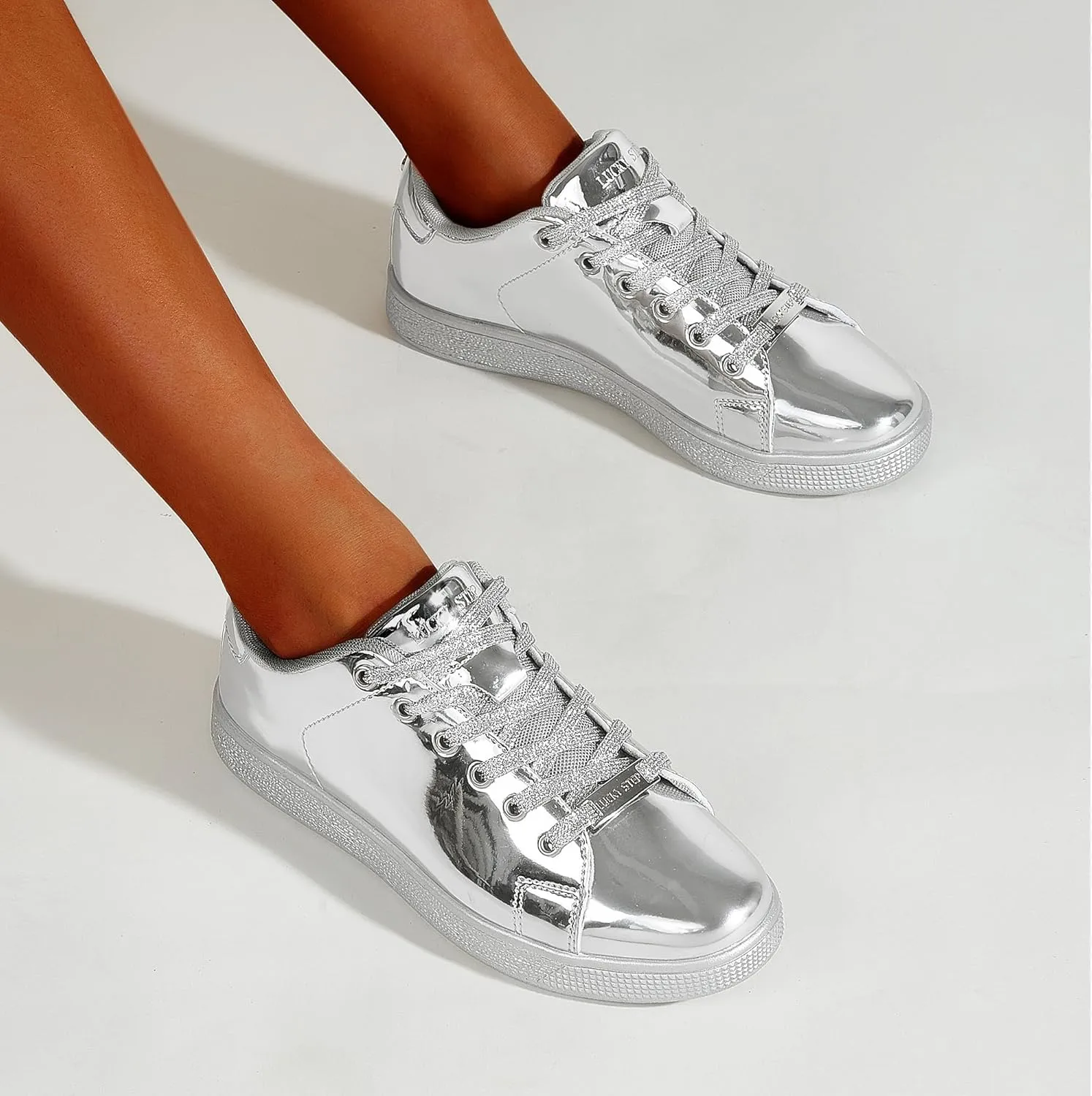 LUCKY STEP Glitter Sneakers Lace up | Fashion Sneakers | Sparkly Shoes for Women