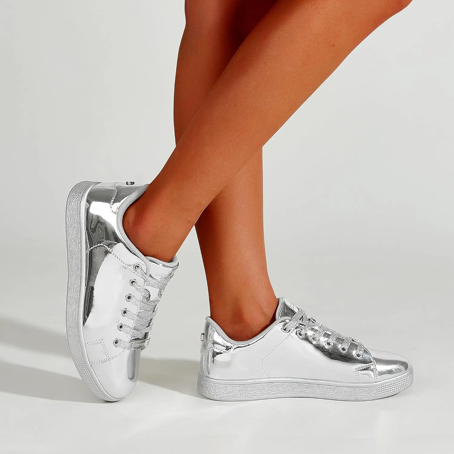 LUCKY STEP Glitter Sneakers Lace up | Fashion Sneakers | Sparkly Shoes for Women