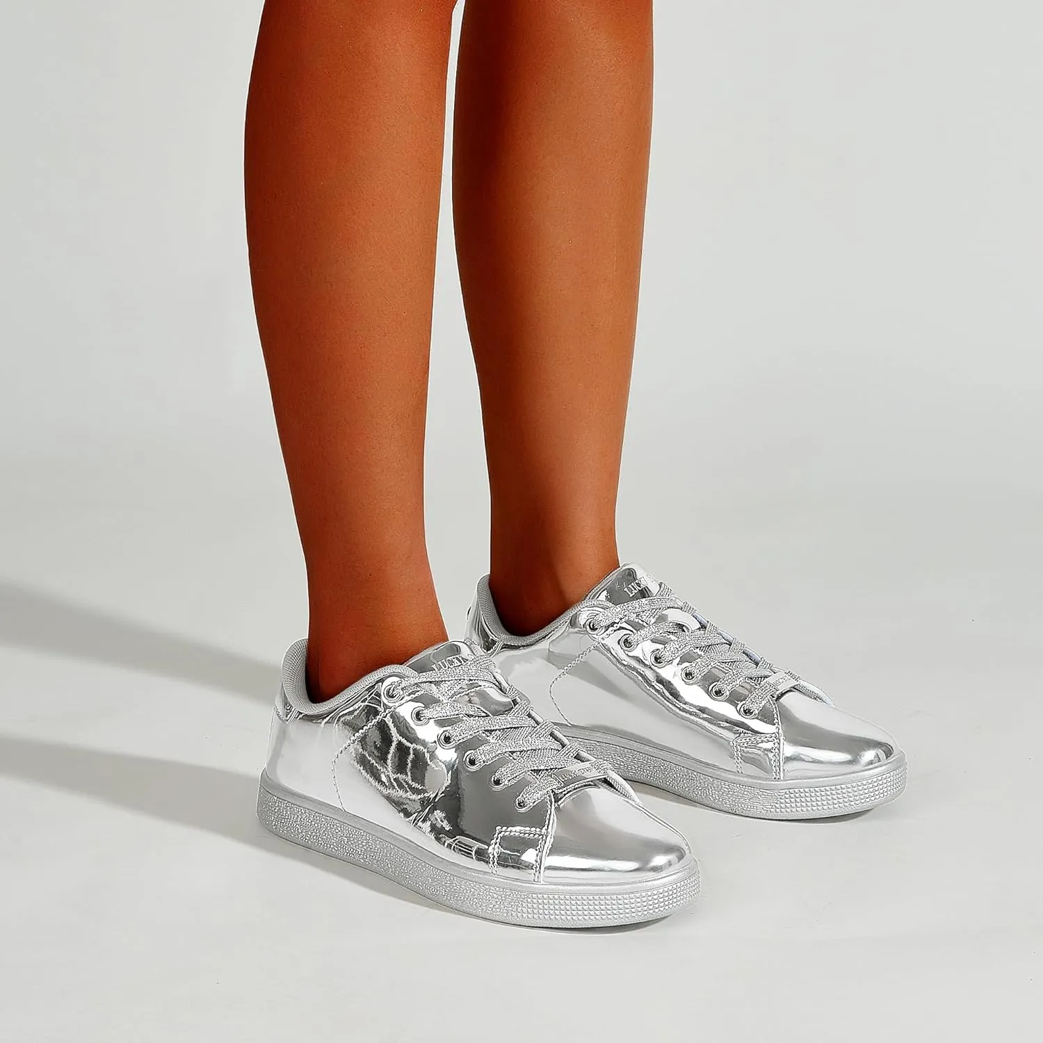LUCKY STEP Glitter Sneakers Lace up | Fashion Sneakers | Sparkly Shoes for Women